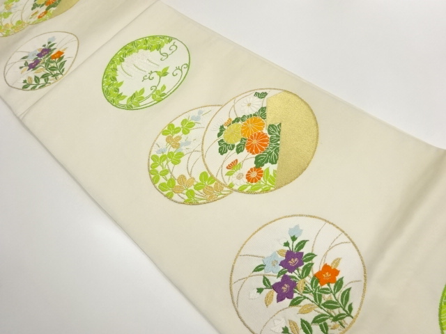 JAPANESE KIMONO / MARUBUN FUKURO OBI / WOVEN CHRYSANTHEMUM / WISTERIA 